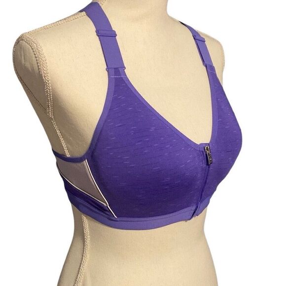Victoria's Secret VSX Front Zip Racerback Padded Workout Sports Bra Purple 34B - Picture 8 of 8